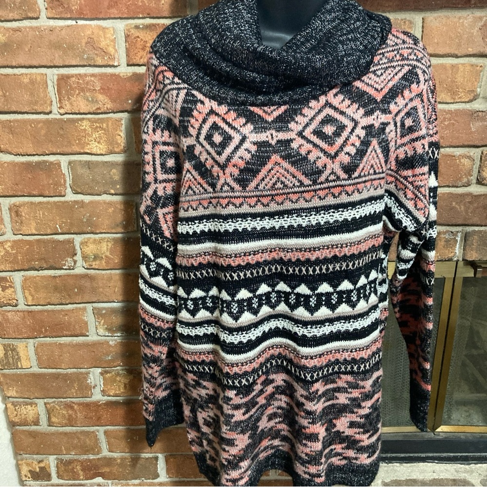 Coldwater Creek Black, Pink, and White Cowl Neck Sweater